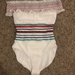 Off the shoulder one piece swim suit